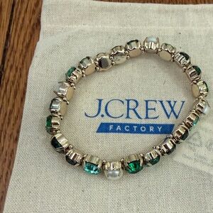 J. Crew Factory Crystal and Pearl Stretch Bracelet - Bright Patina